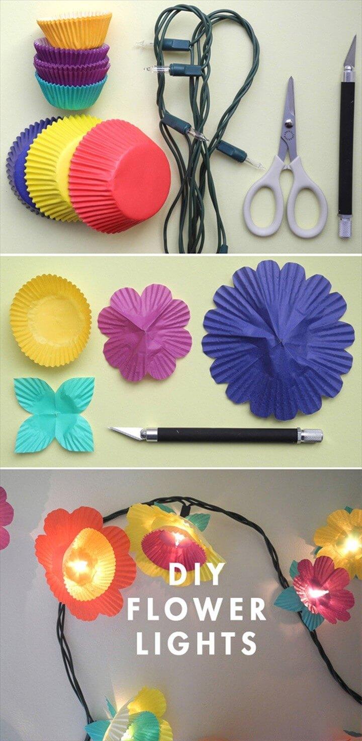 String Light DIY ideas for Cool Home Decor Cup Cake Flower Lights are Fun