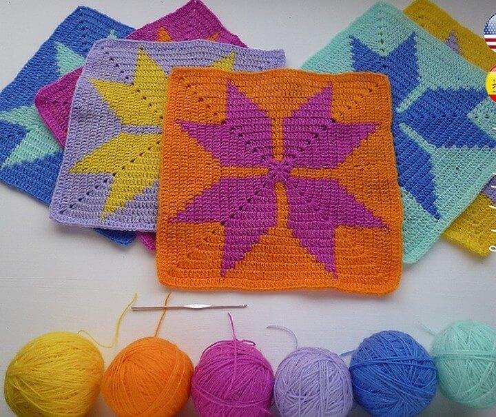 Blanket Geometric Tapestry Crochet Granny Square