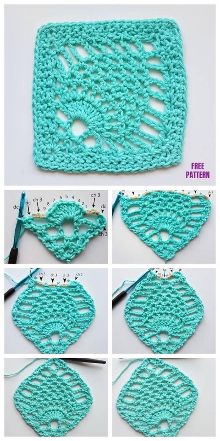 Crochet Pineapple Stitch Granny Square Free Crochet Pattern