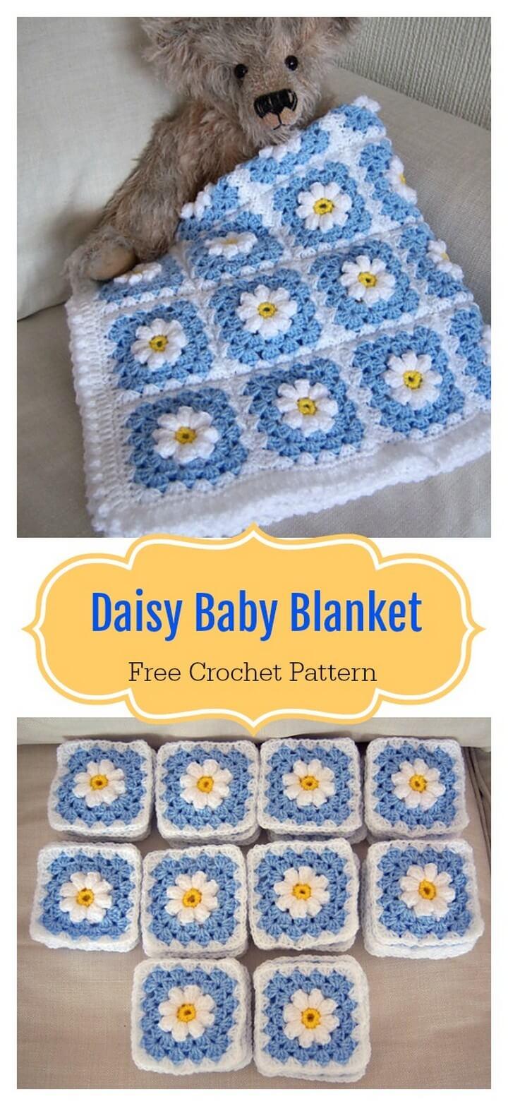 Daisy Granny Square Baby Blanket Free Crochet Pattern