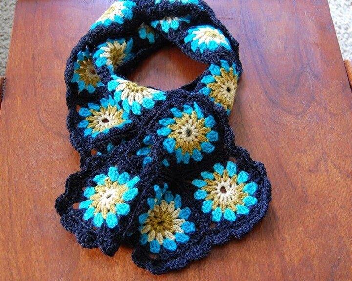 Handmade Crocheted Granny Square Scarf