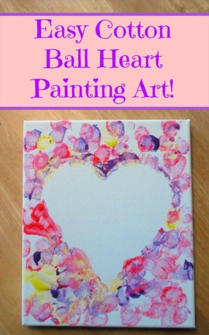 DIY Cotton Ball Heart Painting Crafts For Girls