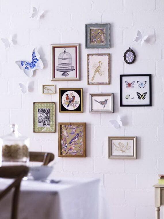 Frame wall with handmade paintings