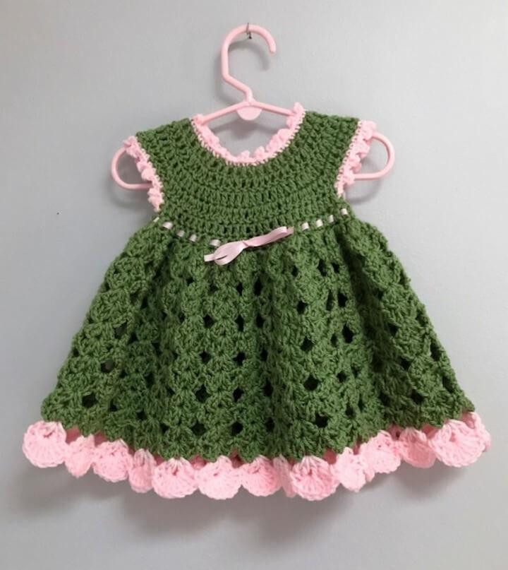 Crochet Baby Dress Pink and Green