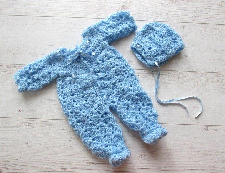 Crochet Baby Overall And Hat