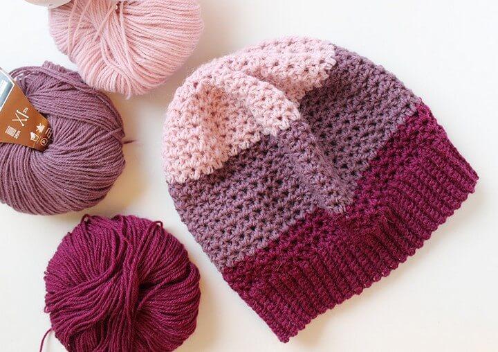Crochet Hat Rose Mauve In Three Colors