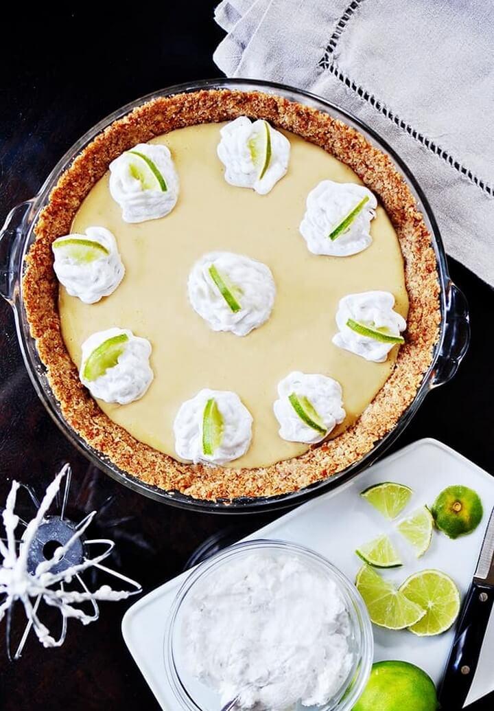 Key Lime Pie with a Pretzel Crust and Coconut Whipped Cream