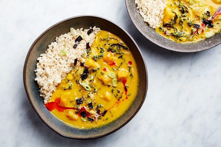 Miso Tahini Squash Soup with Brown Rice