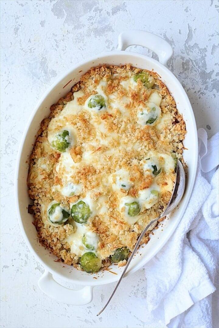 Brussels Sprouts Gratin with Brie and Bacon