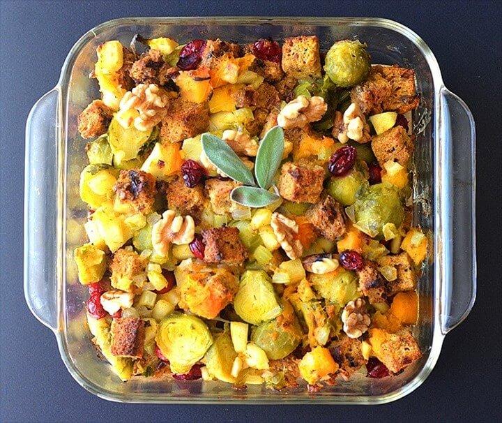 Butternut Brussel Sprout Cranberry Stuffing