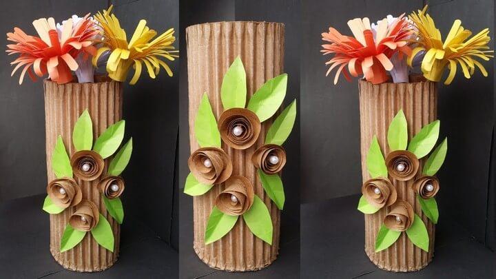 How to Make Beautiful Flower Vase With Cardboard