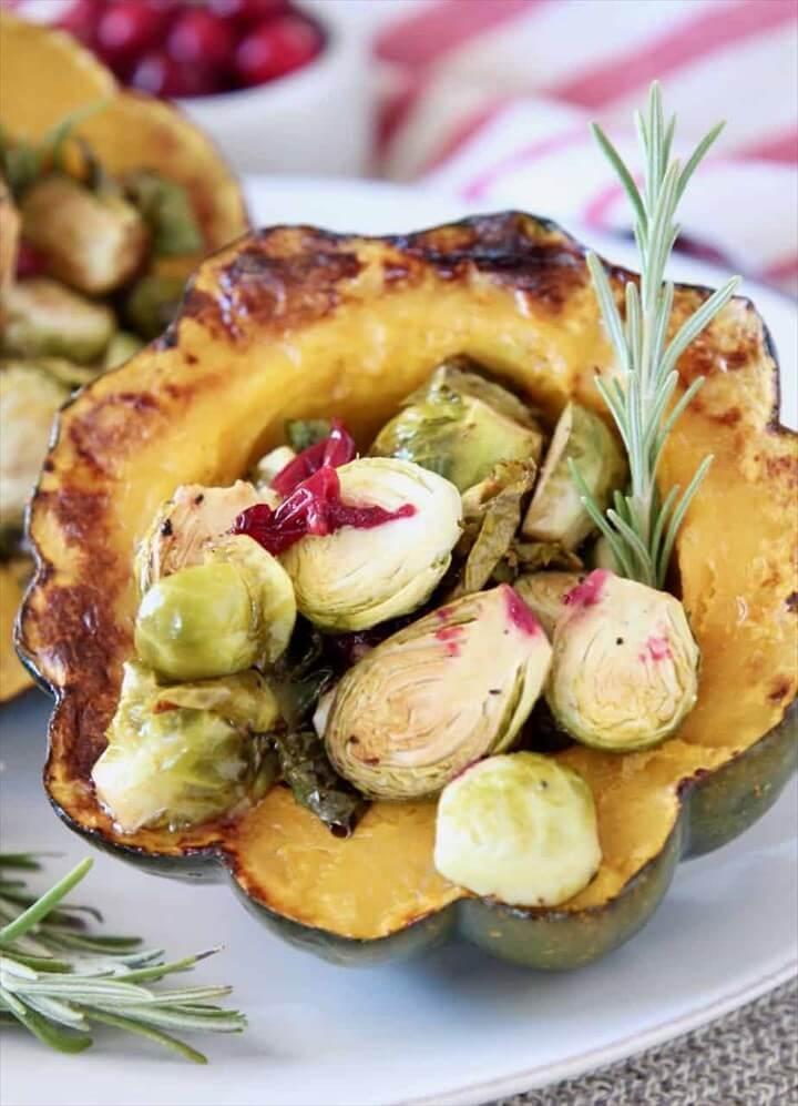 Stuffed Acorn Squash with Cranberries Brussels Sprouts