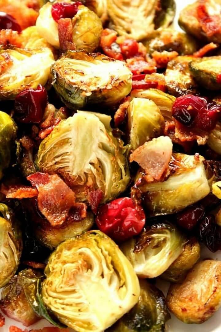 Bacon Roasted Brussels Sprouts with Cranberries Recipe