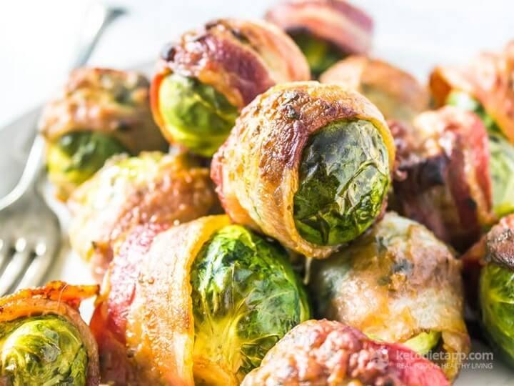Bacon Wrapped Brussels Sprouts with Dijon Glaze
