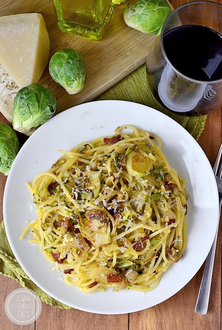 Bacon and Brussels Sprouts Spaghetti Carbonara