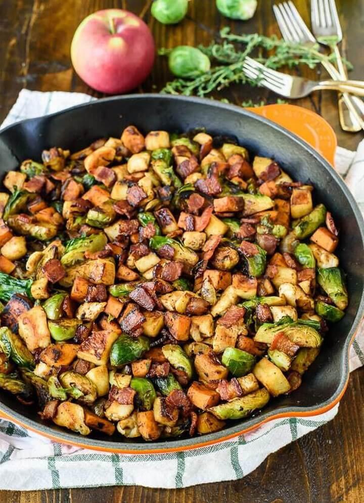 Chicken Apple Sweet Potato and Brussels Sprouts Skillet