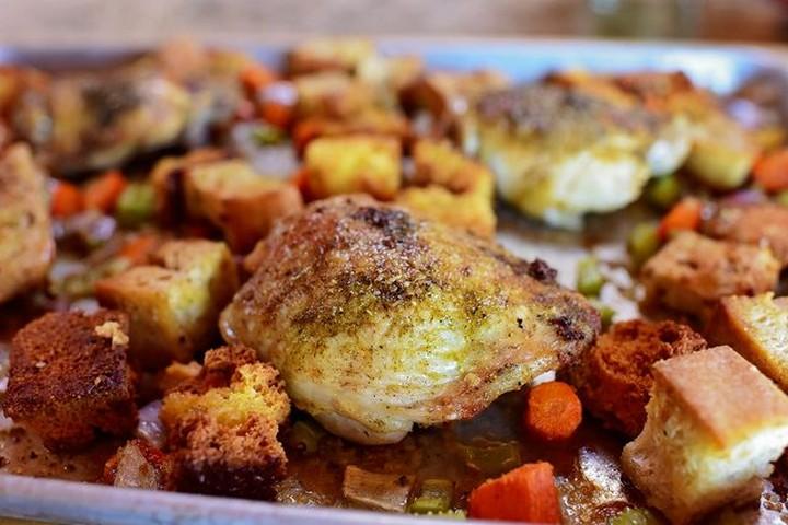 Chicken and Dressing Sheet Pan Supper