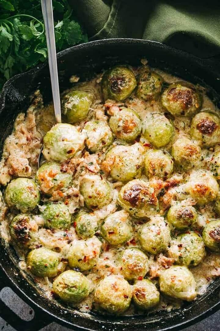 Creamy Cheesy Brussels Sprouts with Bacon Recipe
