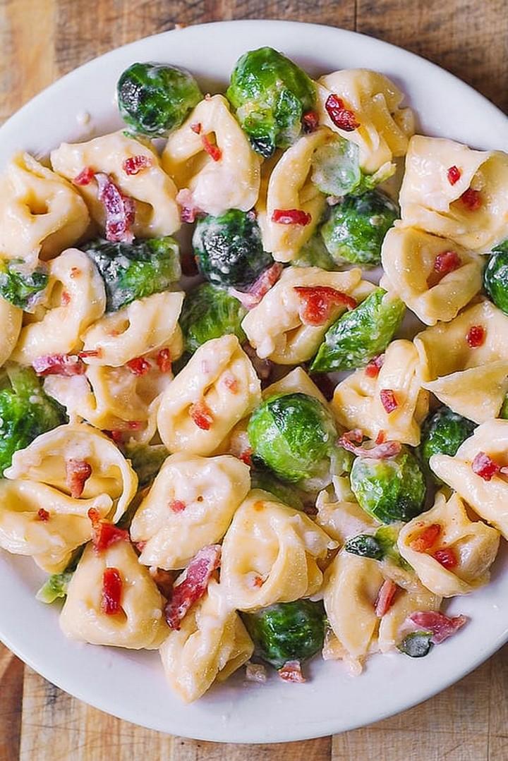 Creamy Tortellini with Bacon and Brussels Sprouts