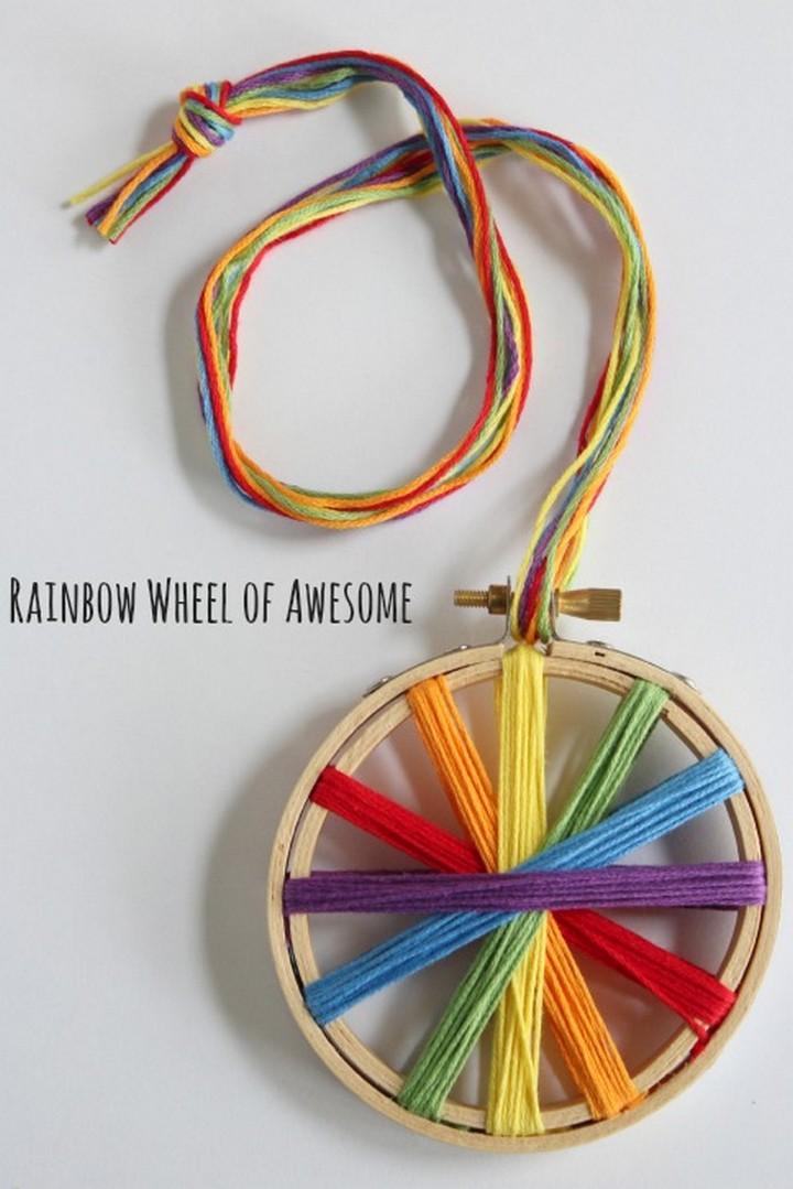 DIY Rainbow Threaded Embroidery Hoop