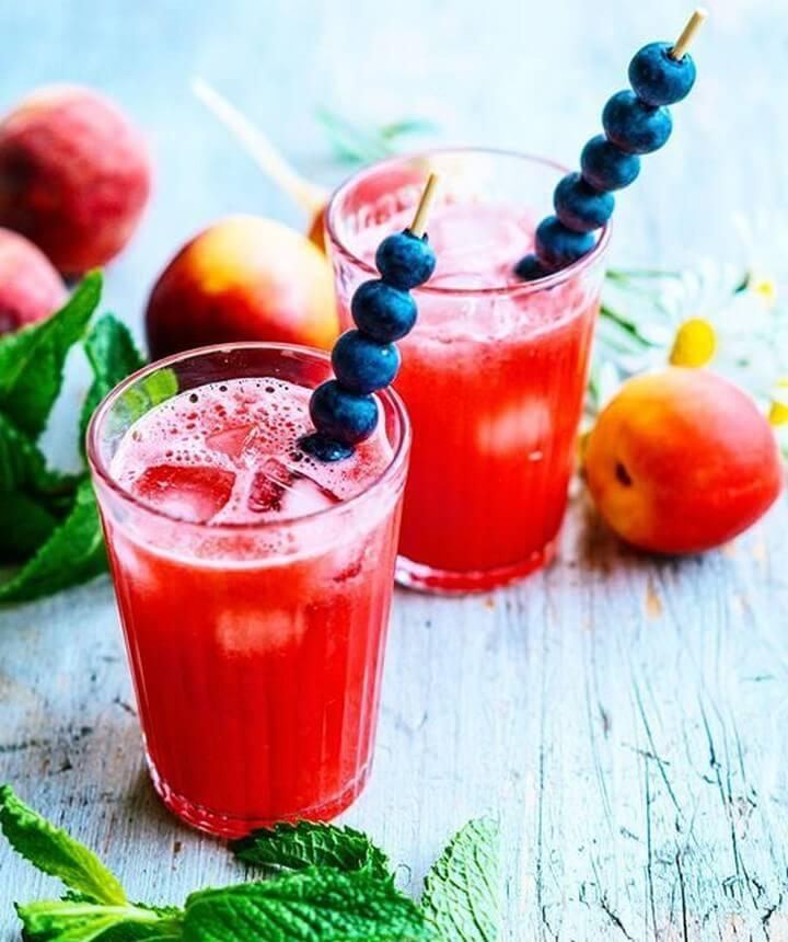 Fresh Watermelon Juice With Blueberry Skewers
