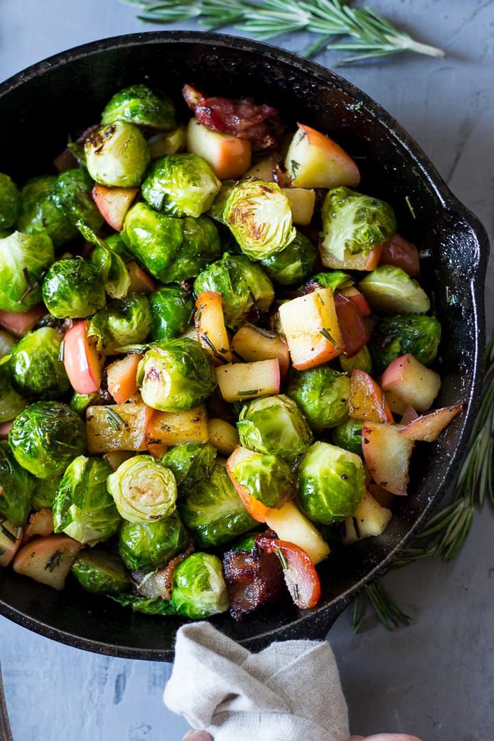 Paleo Roasted Brussels Sprouts with Bacon Apples
