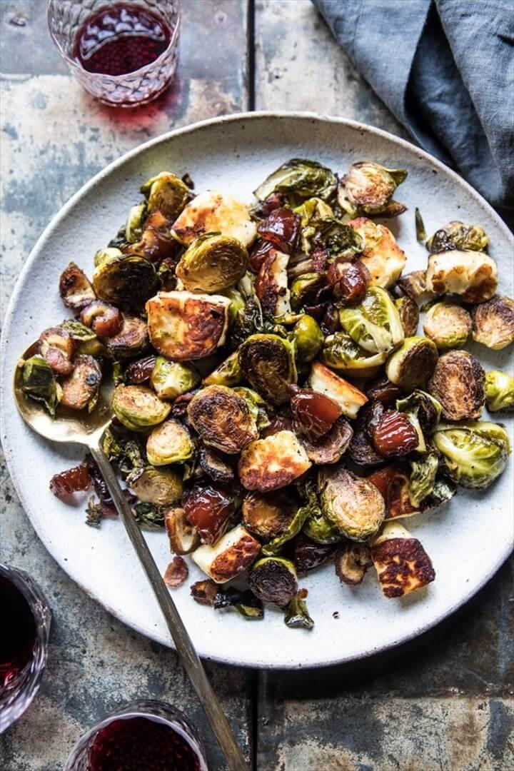 Pan Roasted Brussels Sprouts with Bacon Dates and Halloumi 1