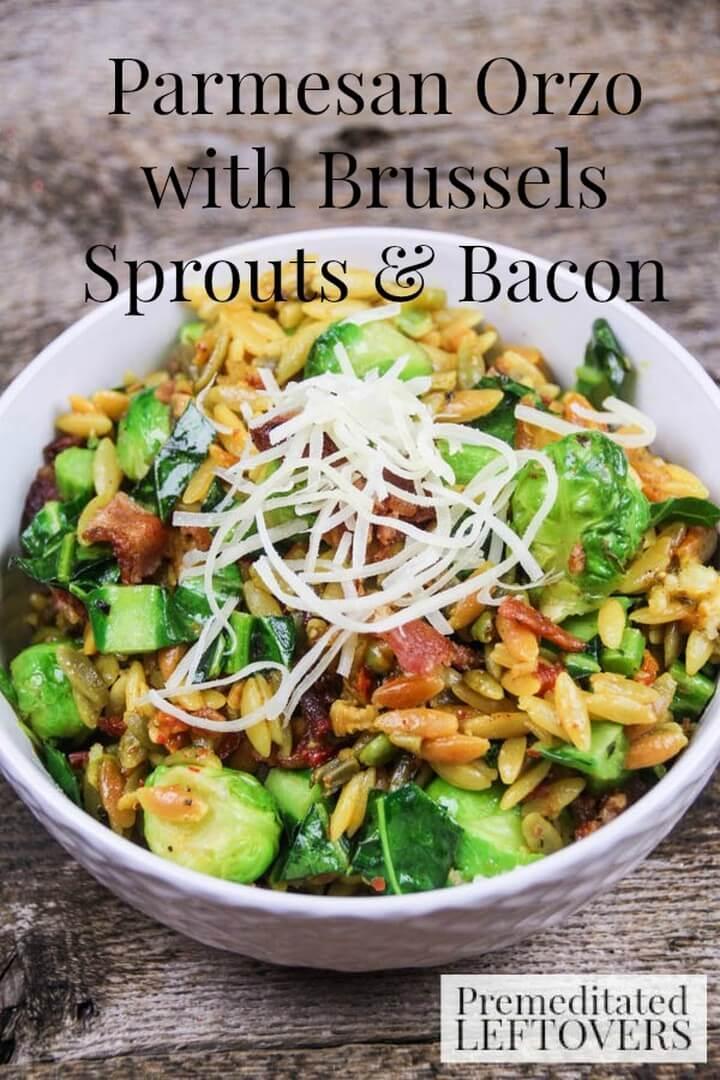 Parmesan Orzo with Brussels Sprouts and Bacon