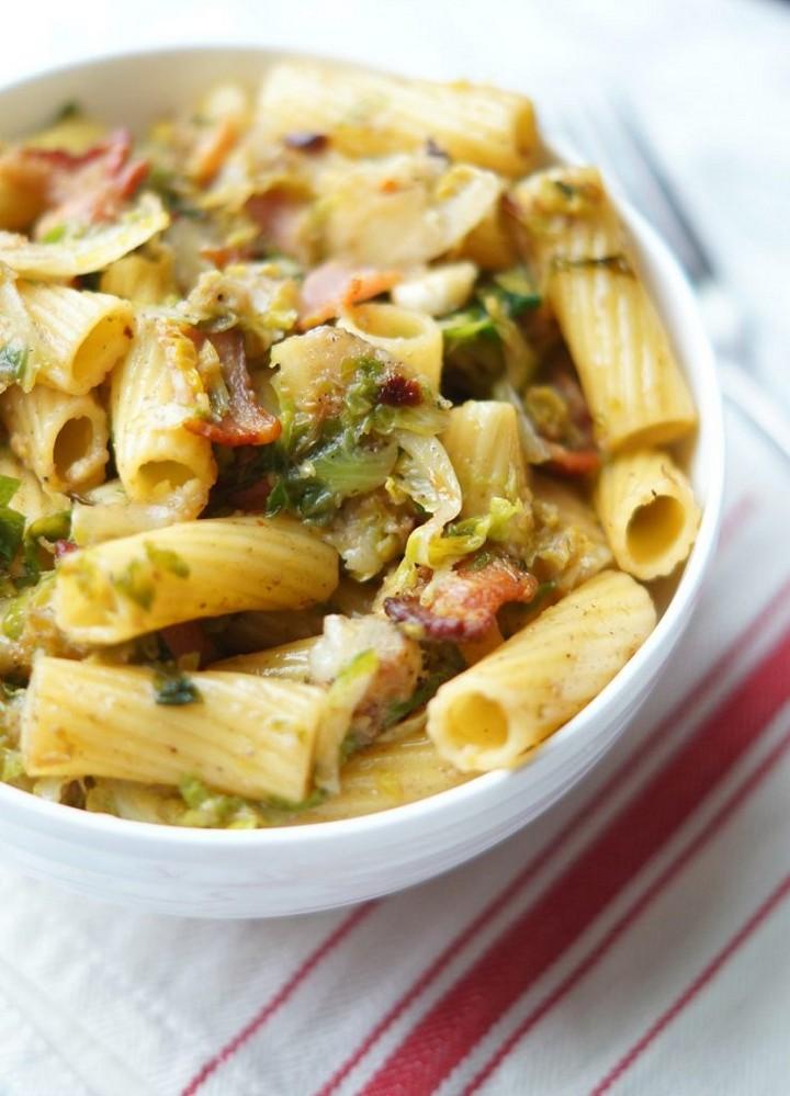 Rigatoni with Shredded Brussel Sprouts and Bacon