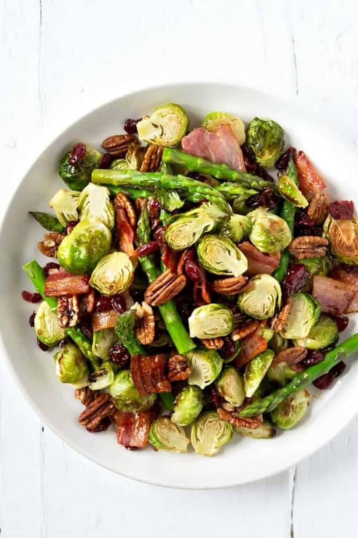 Roasted Brussels Sprouts Asparagus with Maple Bacon