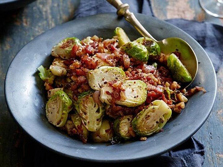 Roasted Brussels Sprouts with a Bacon Mustard and Walnut Vinaigrette 1