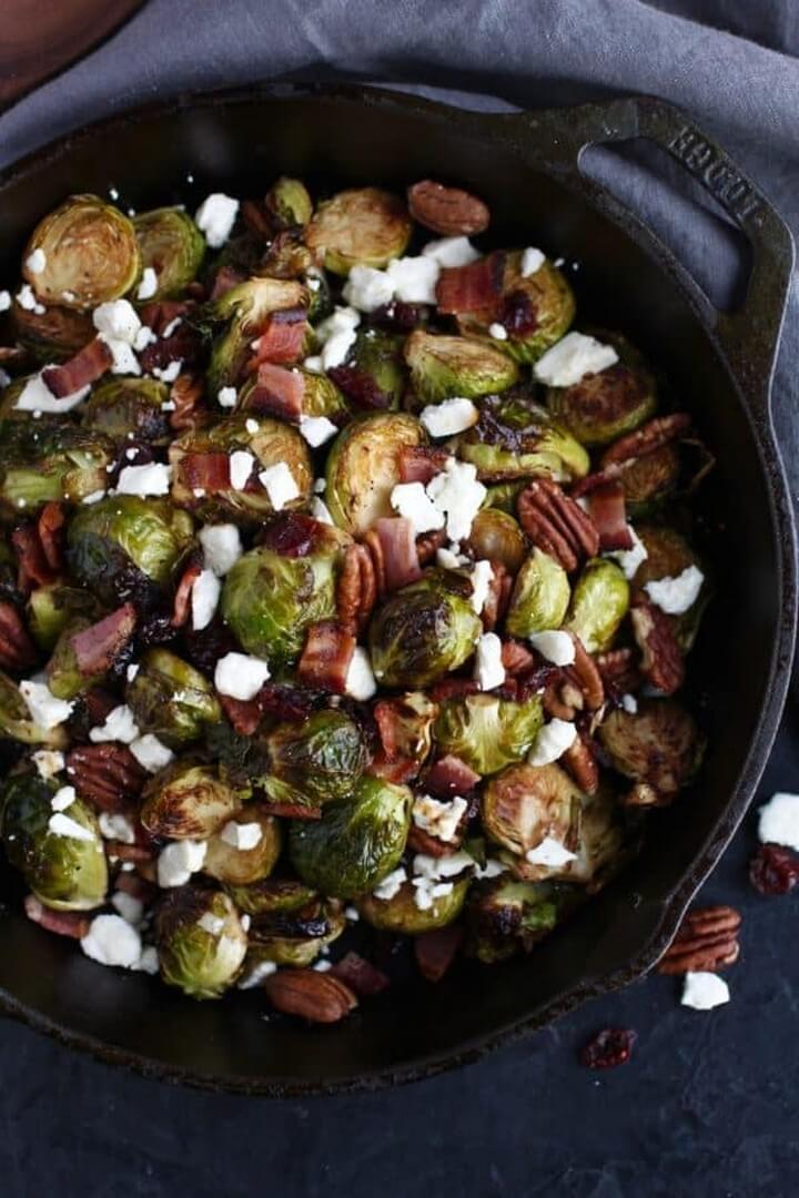 Roasted Brussels with Bacon Feta