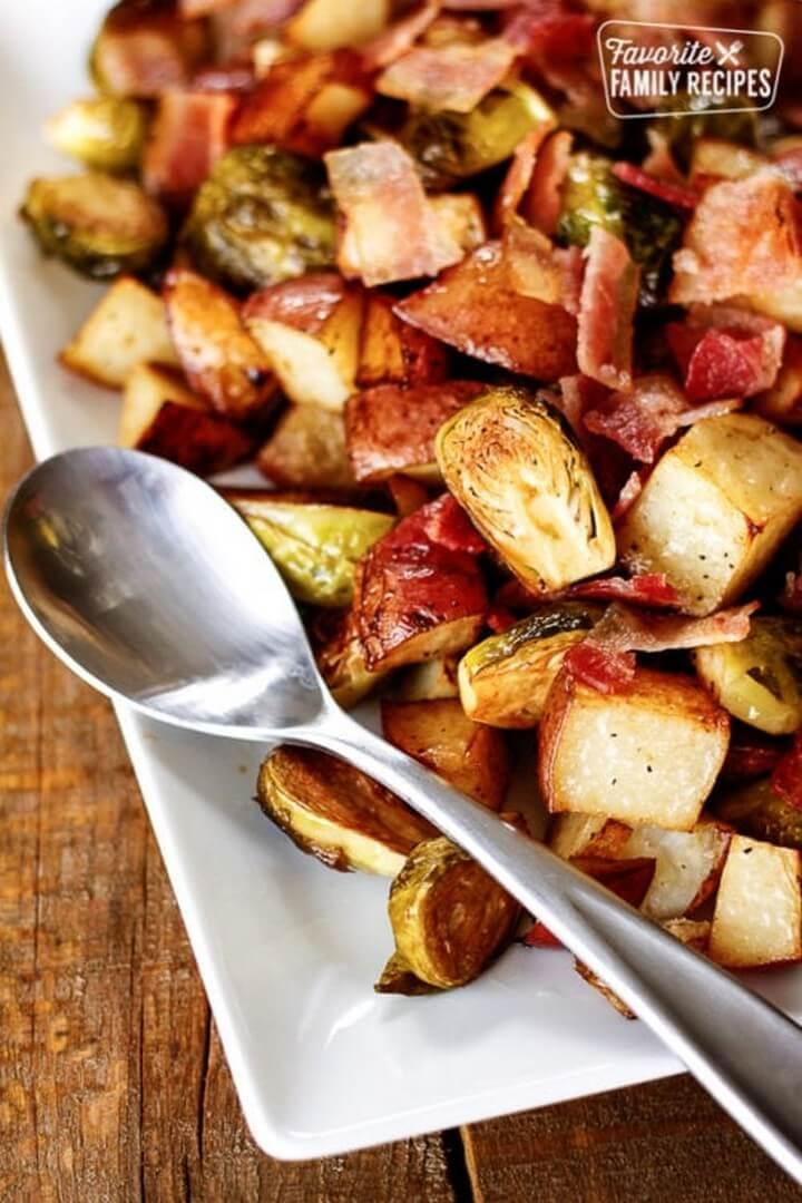 Roasted Potatoes with Brussels Sprouts and Bacon