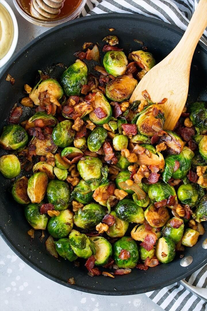 Sauteed Brussels Sprouts with Bacon Onions and Walnuts 1