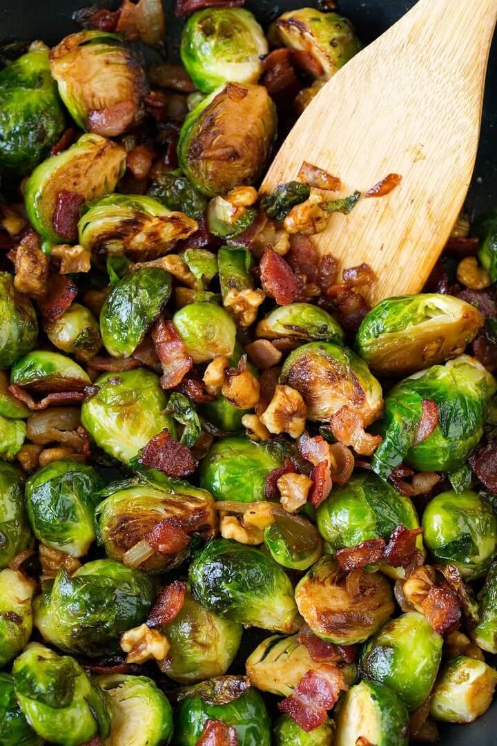 Sauteed Brussels Sprouts with Bacon Onions and Walnuts 2