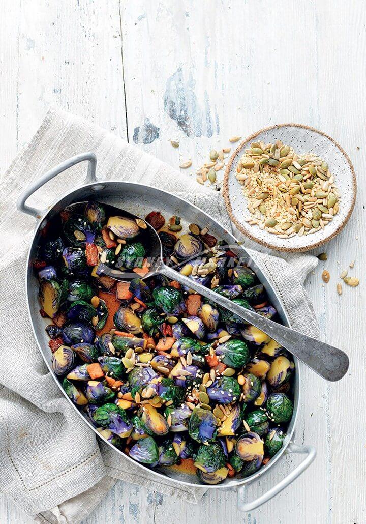 Wok Tossed Purple Brussels Sprouts Bacon
