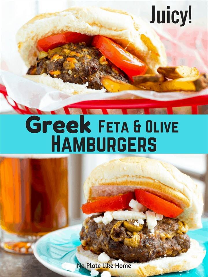 Air Fryer Juicy Greek Feta and Olive Hamburgers