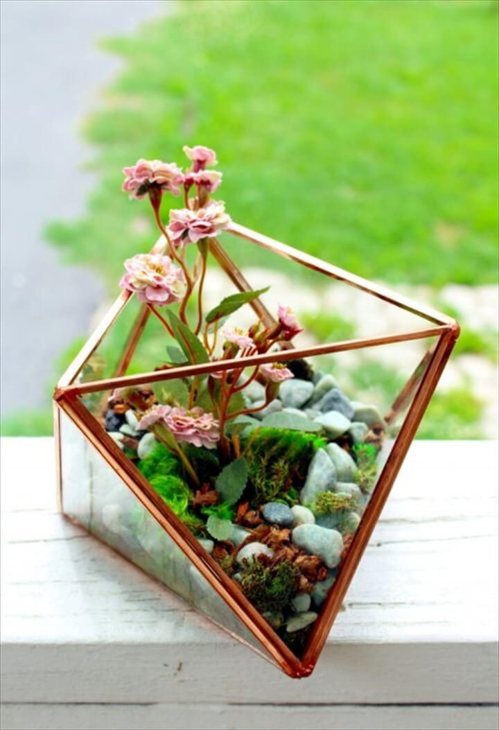 DIY Geometric Glass Terrarium with Faux Plants