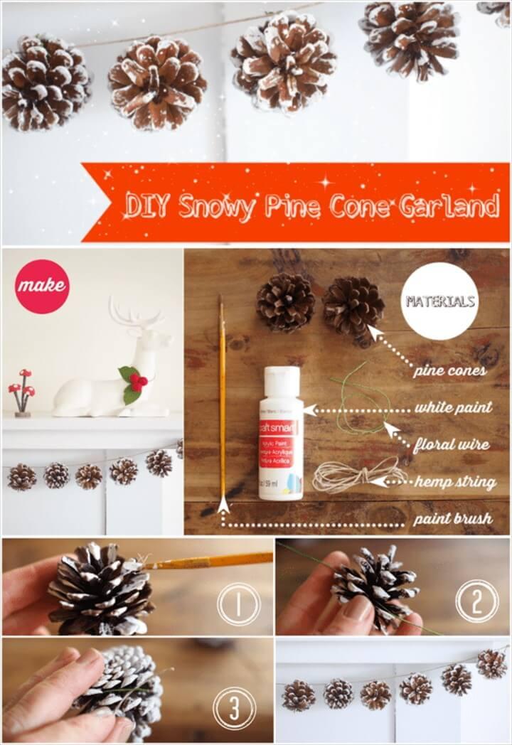 DIY Snowy Pine Cone Garland