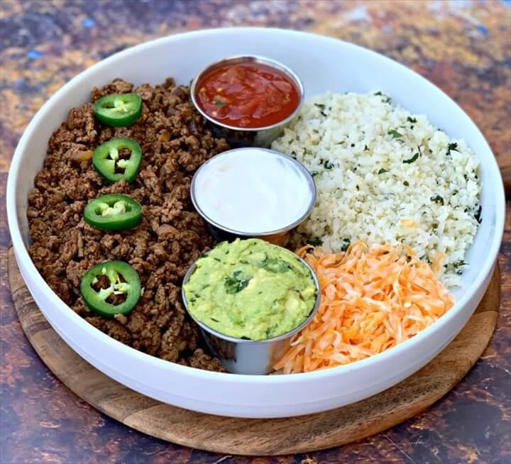 Easy 30 Minute Keto Taco Bowls with Cauliflower Rice