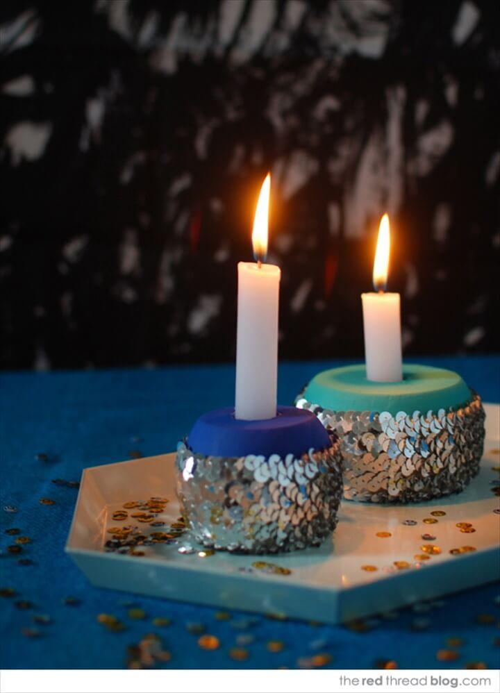 Make Sequin Candle Holders For Your Festive Table