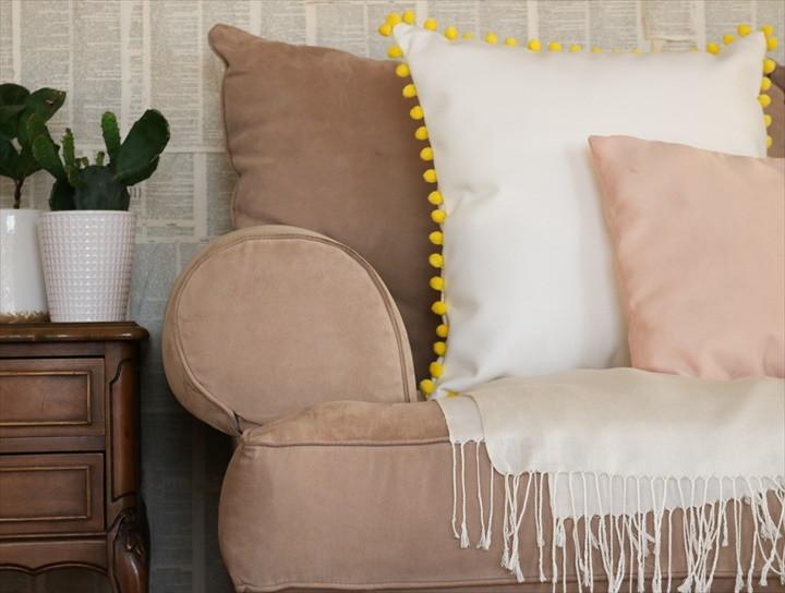 Pom Pom Leather Throw Pillow DIY