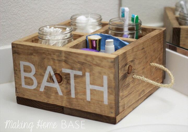 Wood Caddy with Rope Handles for the Bathroom
