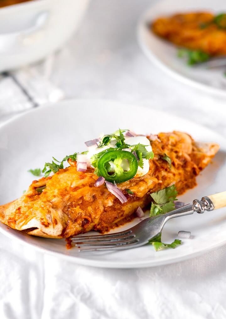 Rotisserie Chicken Enchiladas with a Simple Enchilada Sauce