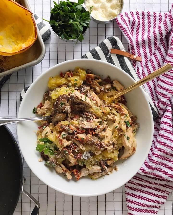 Sundried Tomato Chicken Mushrooms and Spaghetti Squash