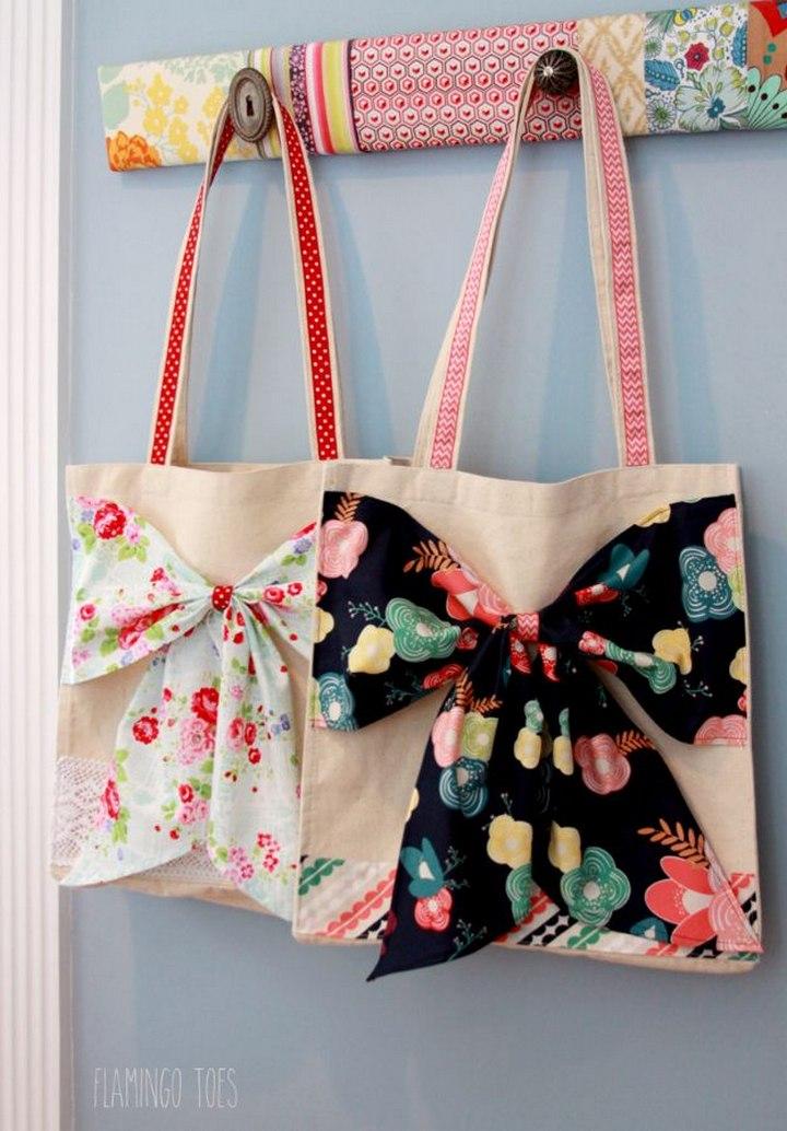 Fabric And Lace Bow Tote DIY
