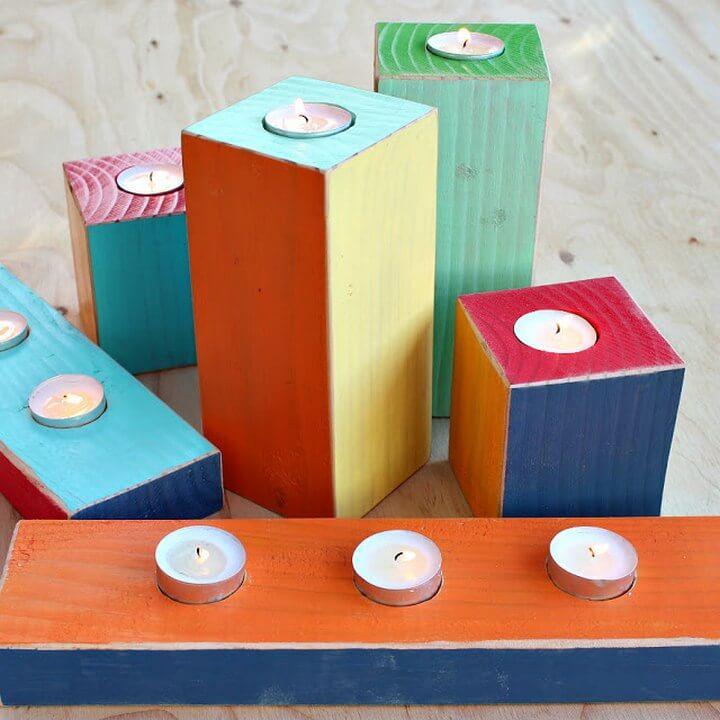 Colorful Wood Block Candle Holders