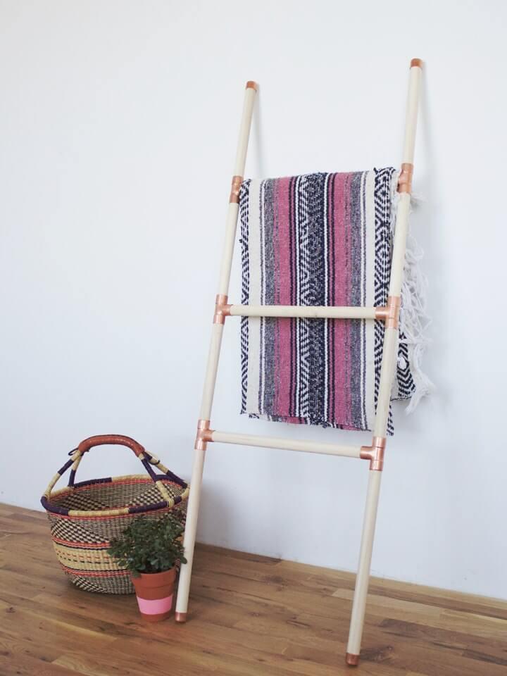 DIY Copper and Wood Blanket Ladder