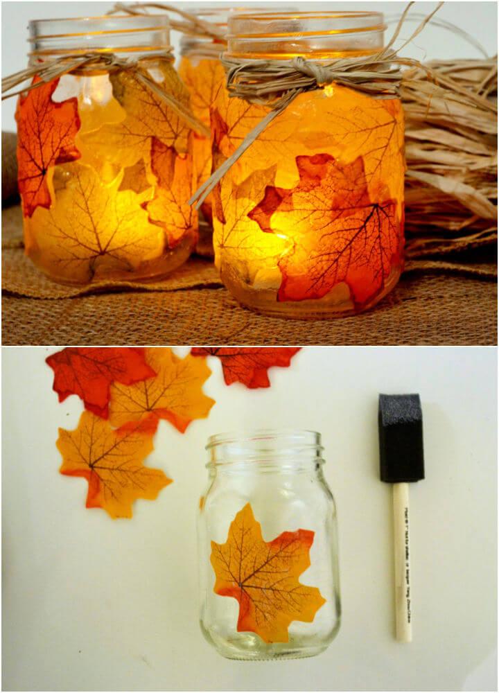 Autumn Leaf Mason Jar Candle Centerpieces