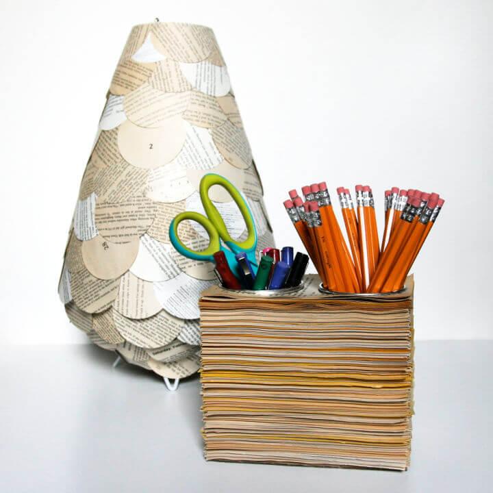 Book Pages Pencil Cups